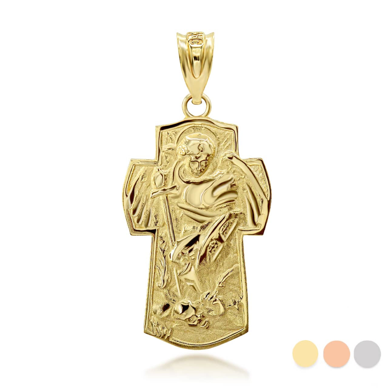 Gold Saint Michael Archangel Cross Charm Necklace