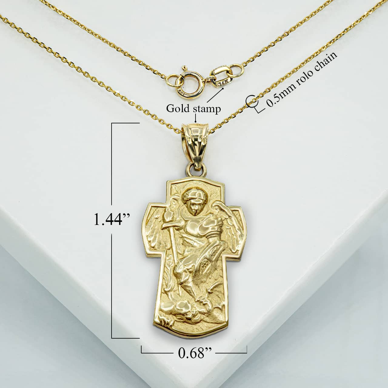 Gold Saint Michael Archangel Cross Charm Necklace, view 3