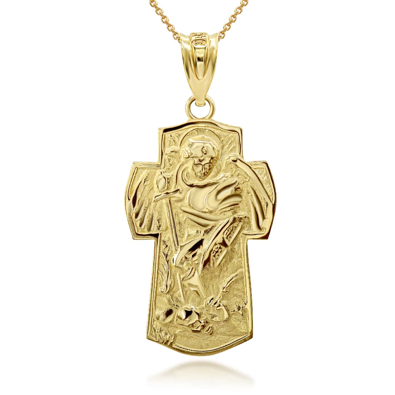 Gold Saint Michael Archangel Cross Charm Necklace, view 4