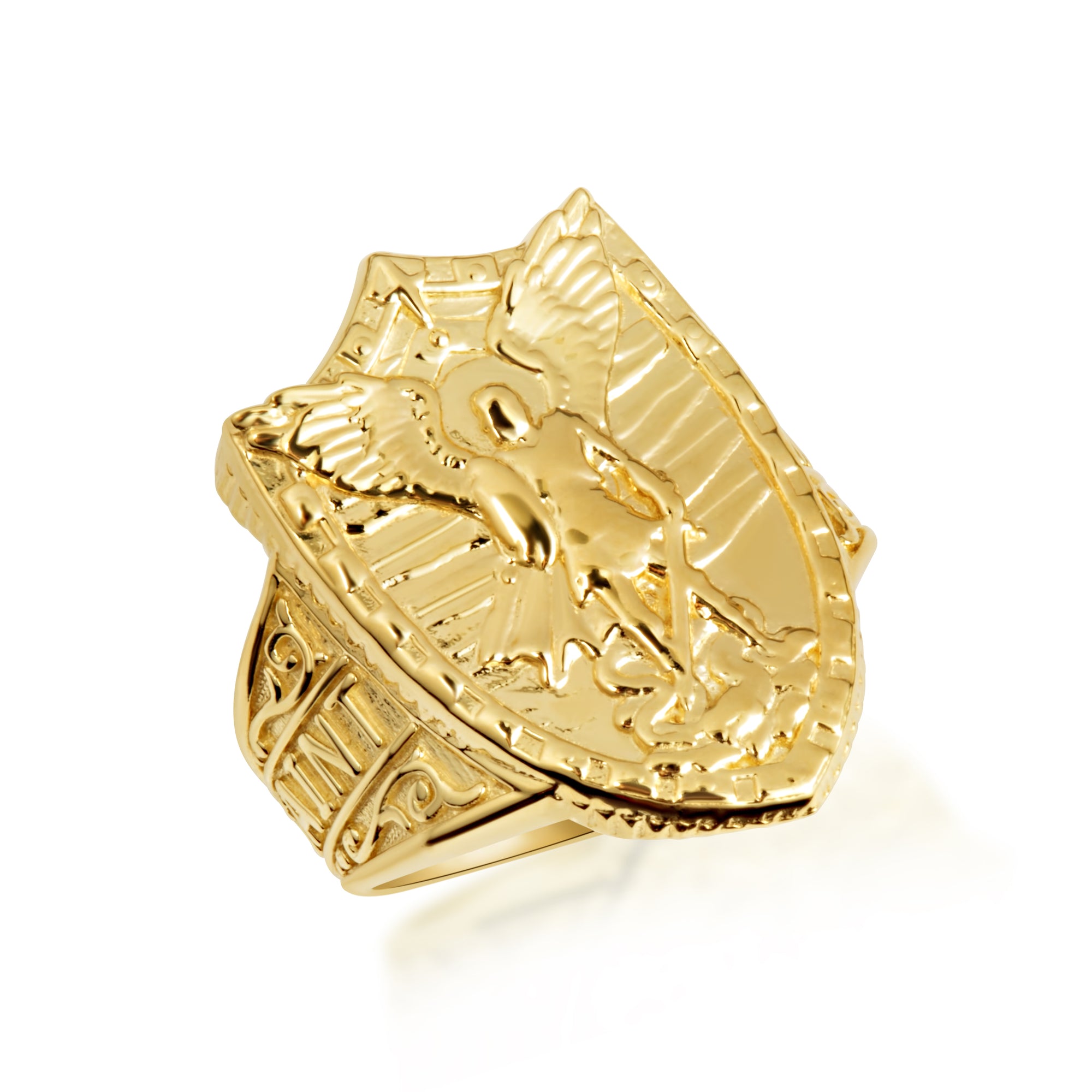 Gold Saint Michael Archangel Shield Signet Ring