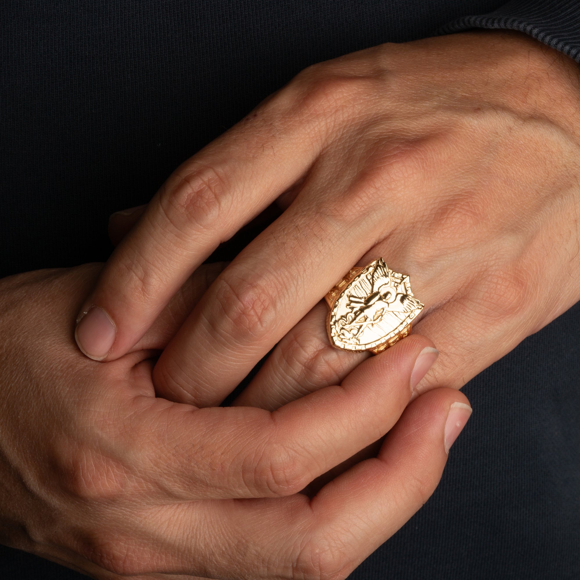 Gold Saint Michael Archangel Shield Signet Ring, view 2