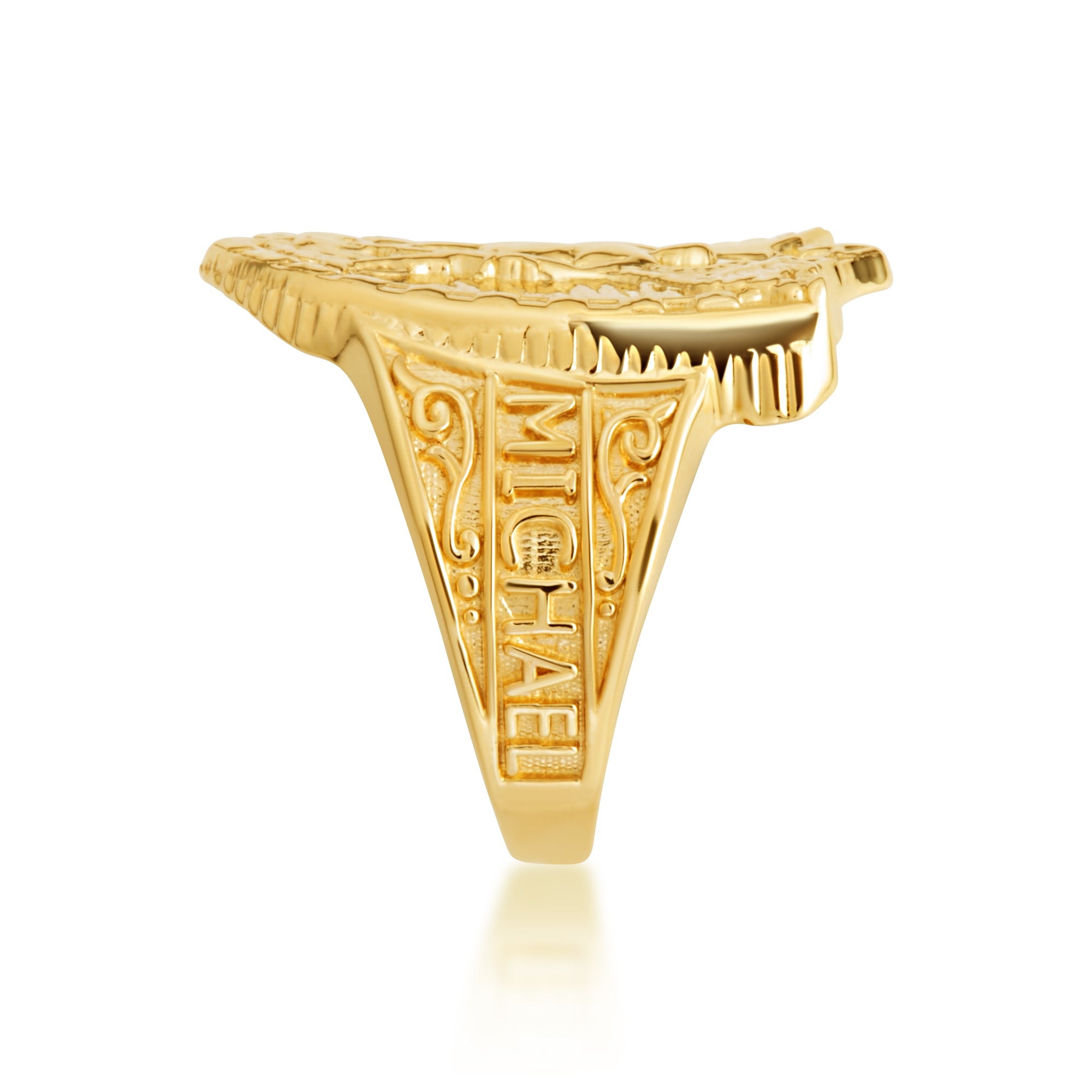 Gold Saint Michael Archangel Shield Signet Ring, view 4