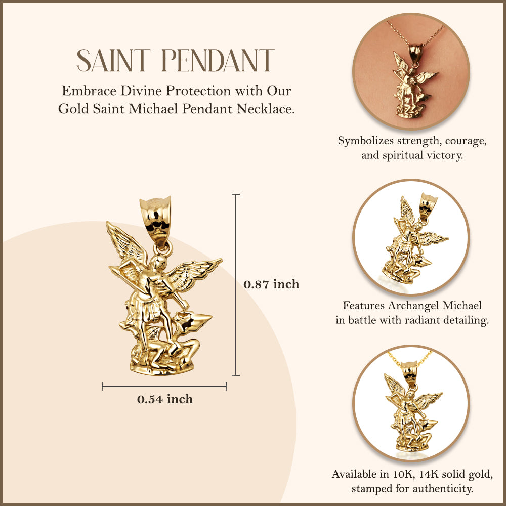 Gold Saint Michael Pendant Necklace, view 3