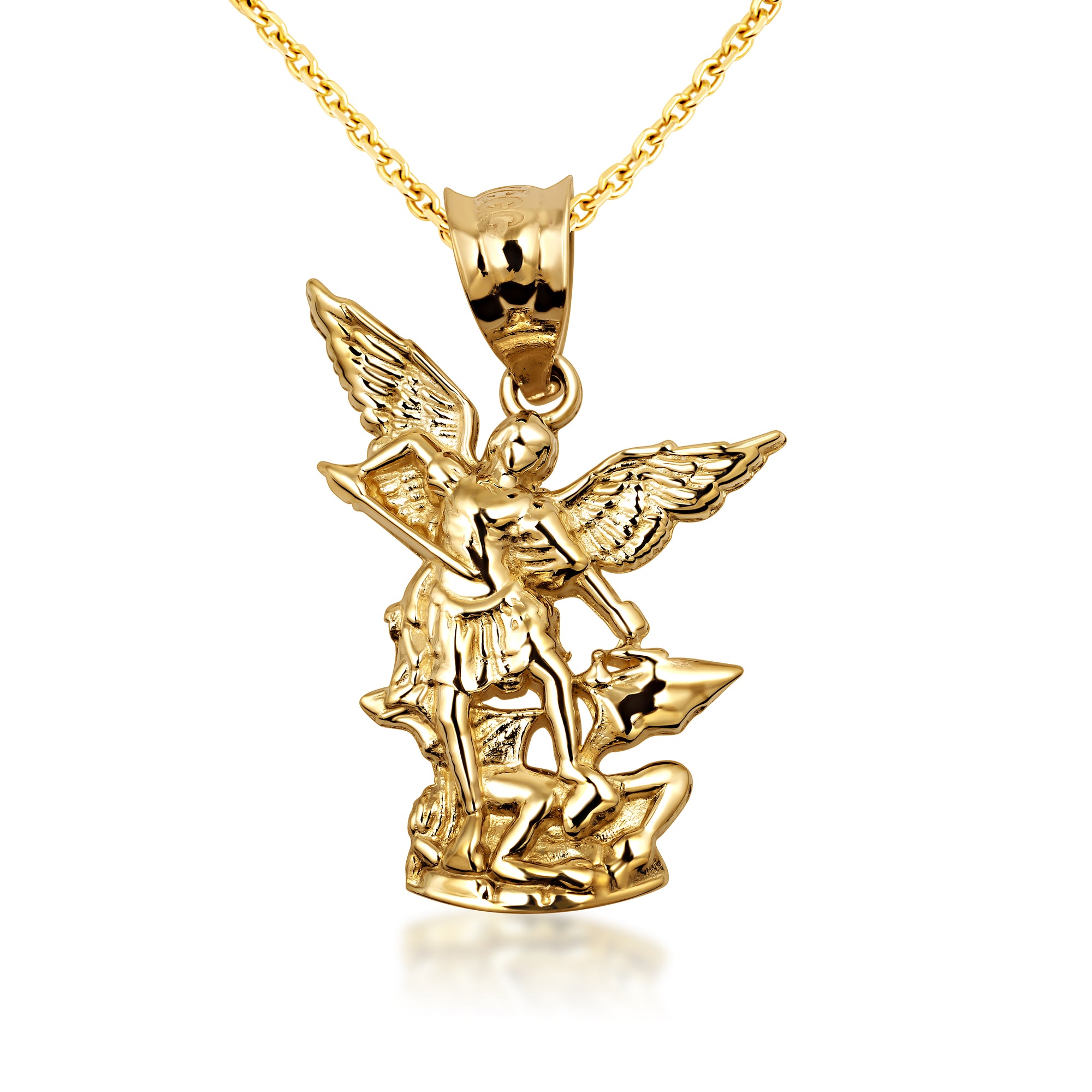 Gold Saint Michael Pendant Necklace, view 4