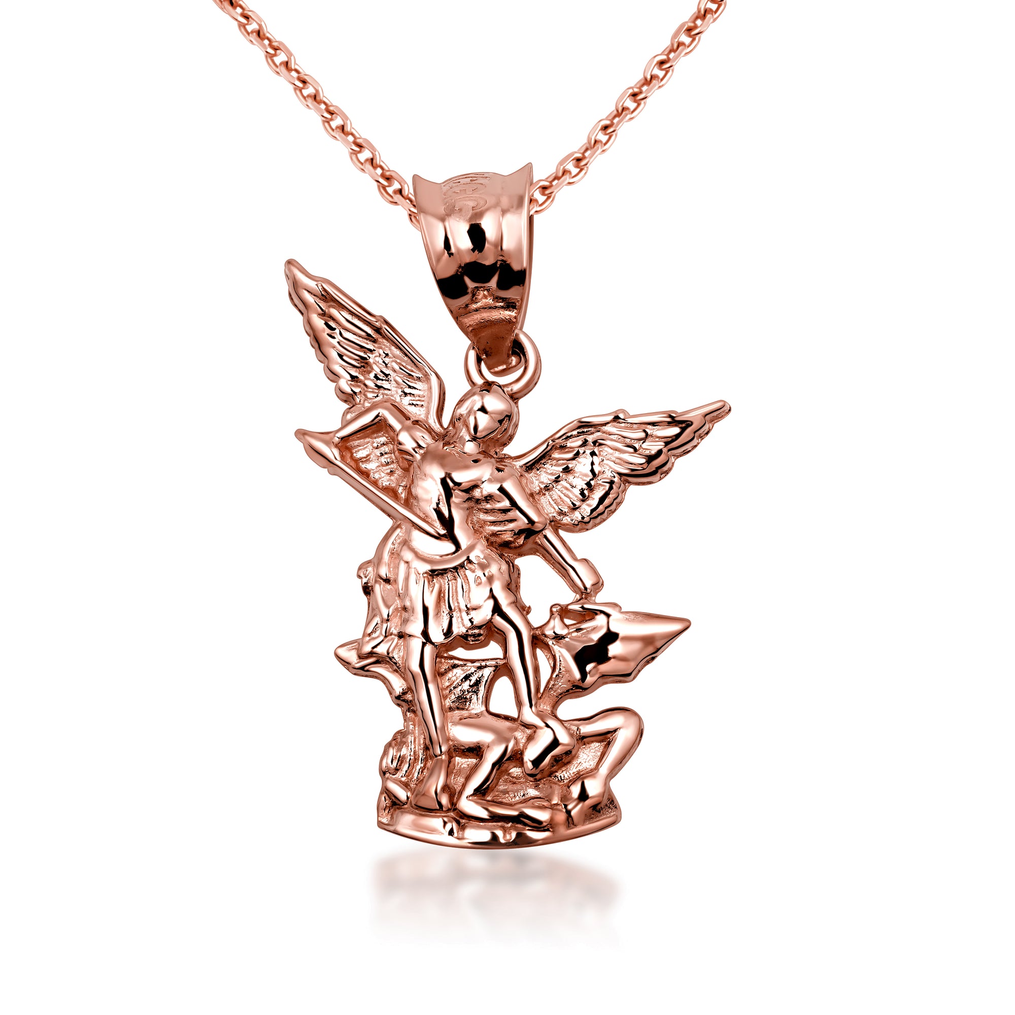 Gold Saint Michael Pendant Necklace, view 7