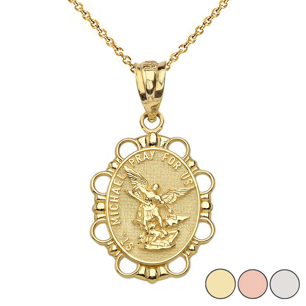 Gold Saint Michael Pendant Necklace in Solid