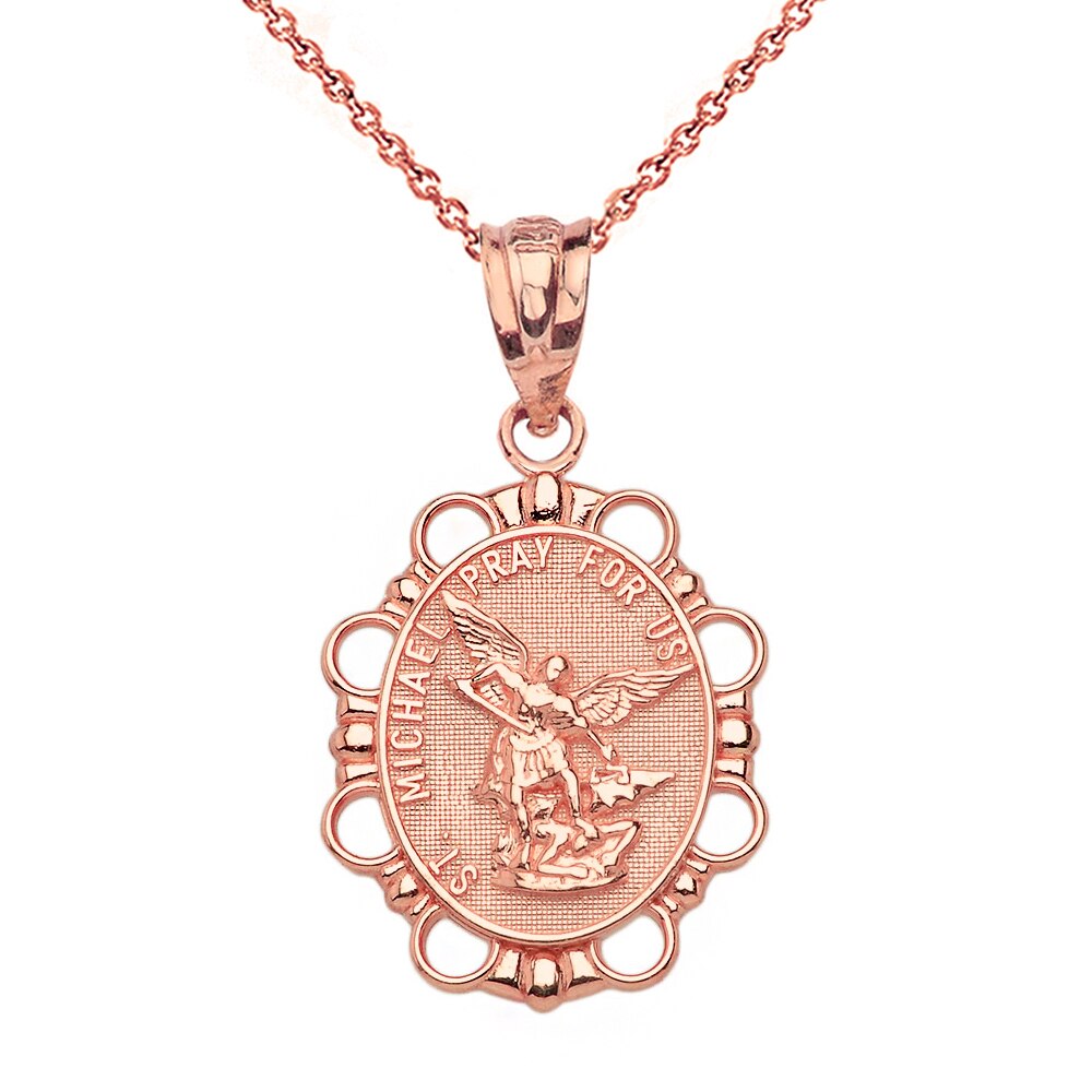 Gold Saint Michael Pendant Necklace in Solid, view 2