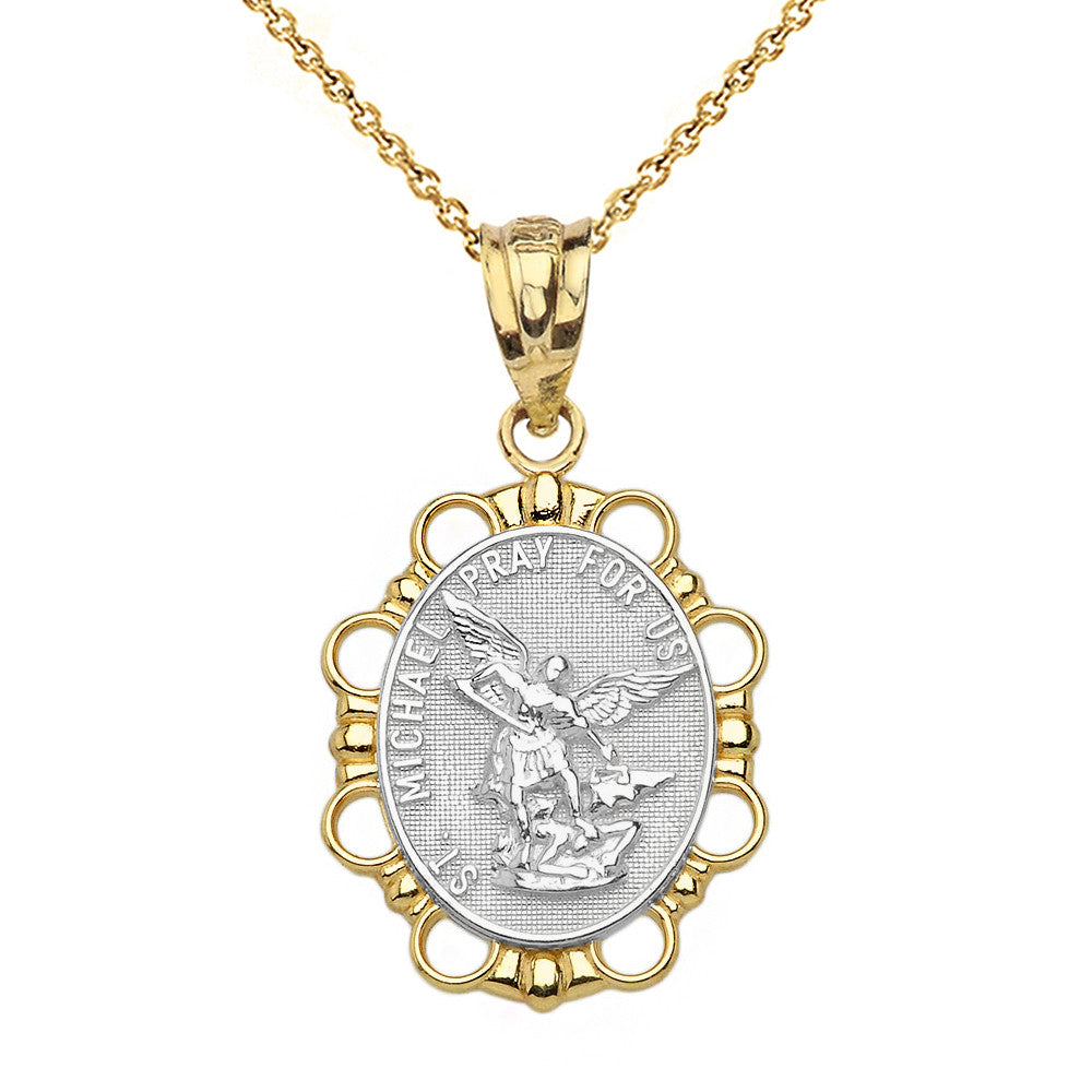 Gold Saint Michael Pendant Necklace in Solid, view 4