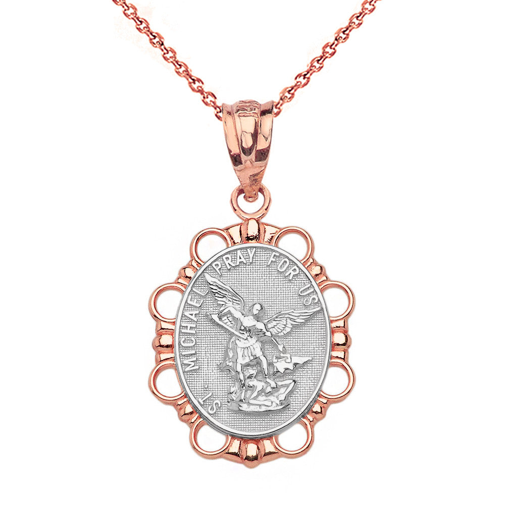 Gold Saint Michael Pendant Necklace in Solid, view 5