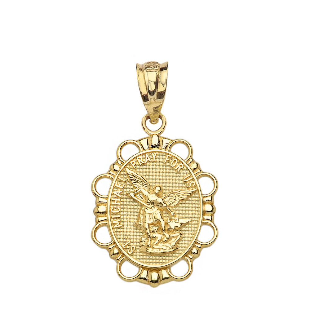 Gold Saint Michael Pendant Necklace in Solid, view 6