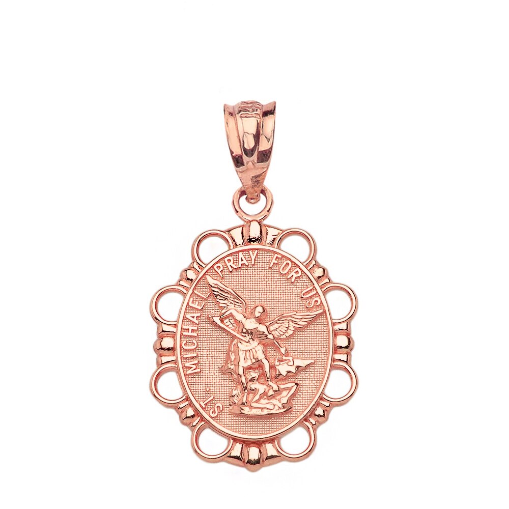 Gold Saint Michael Pendant Necklace in Solid, view 8