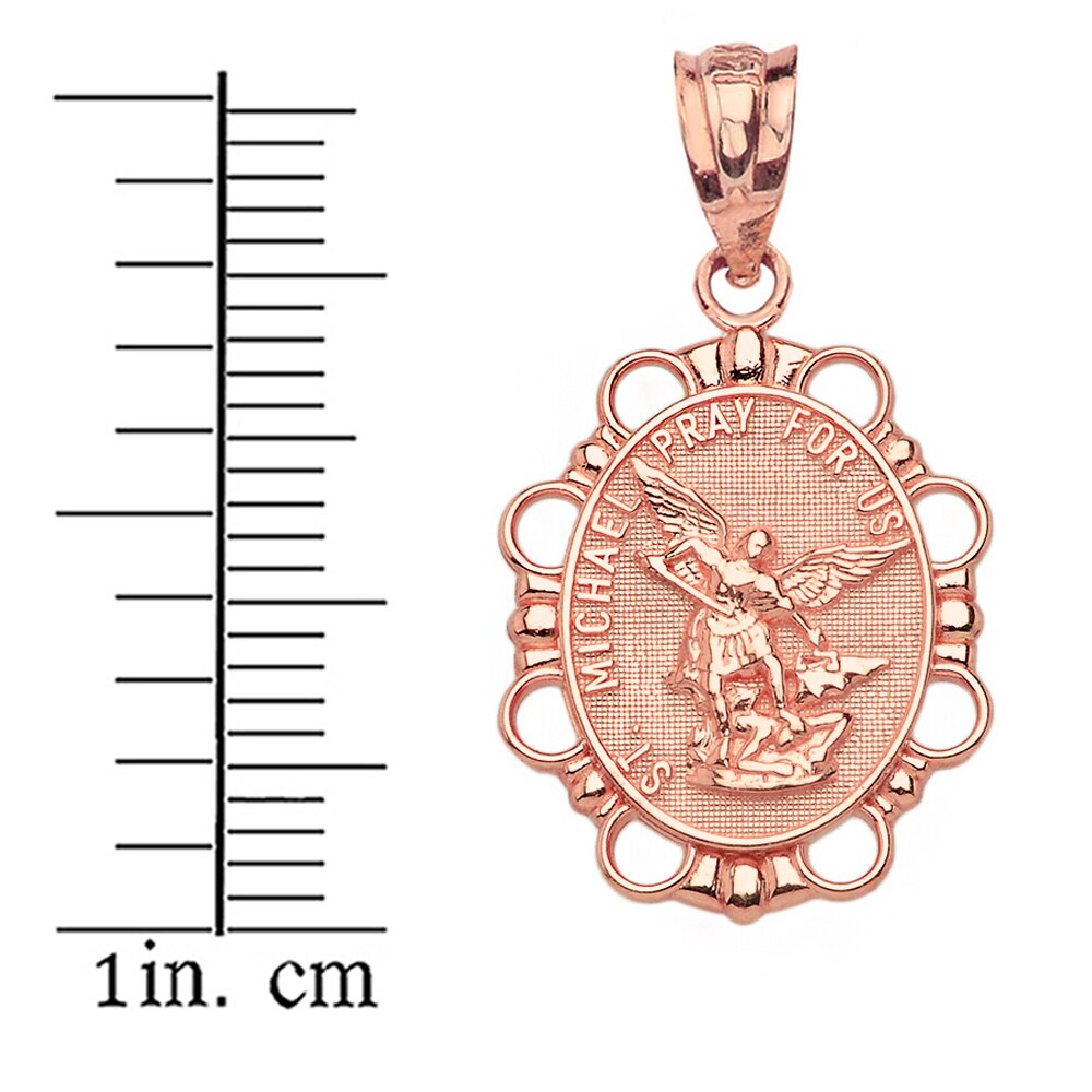 Gold Saint Michael Pendant Necklace in Solid, view 9