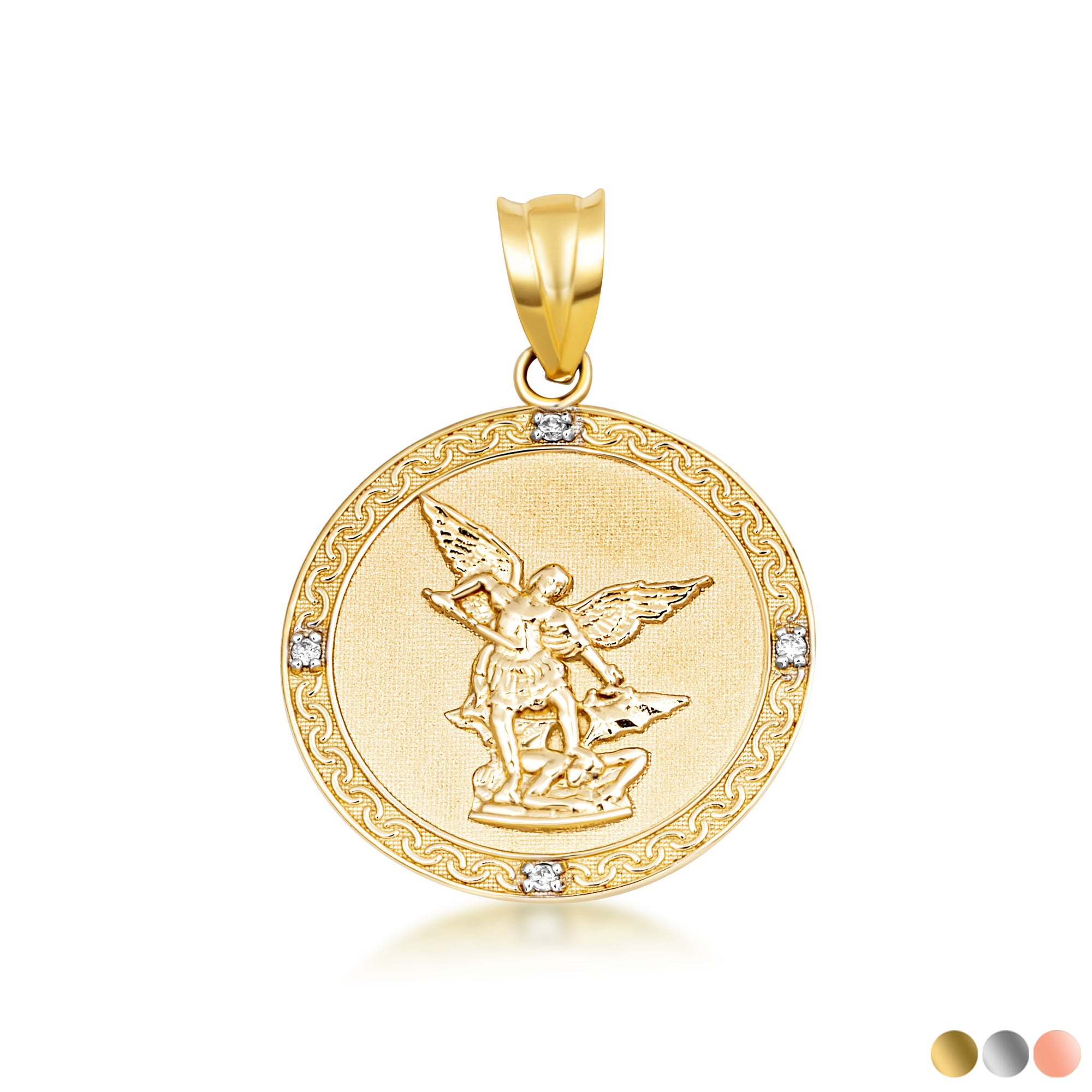 Gold Saint Michael Pendant Necklace with Diamonds