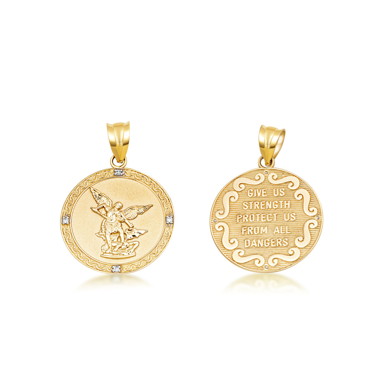 Gold Saint Michael Pendant Necklace with Diamonds, view 5