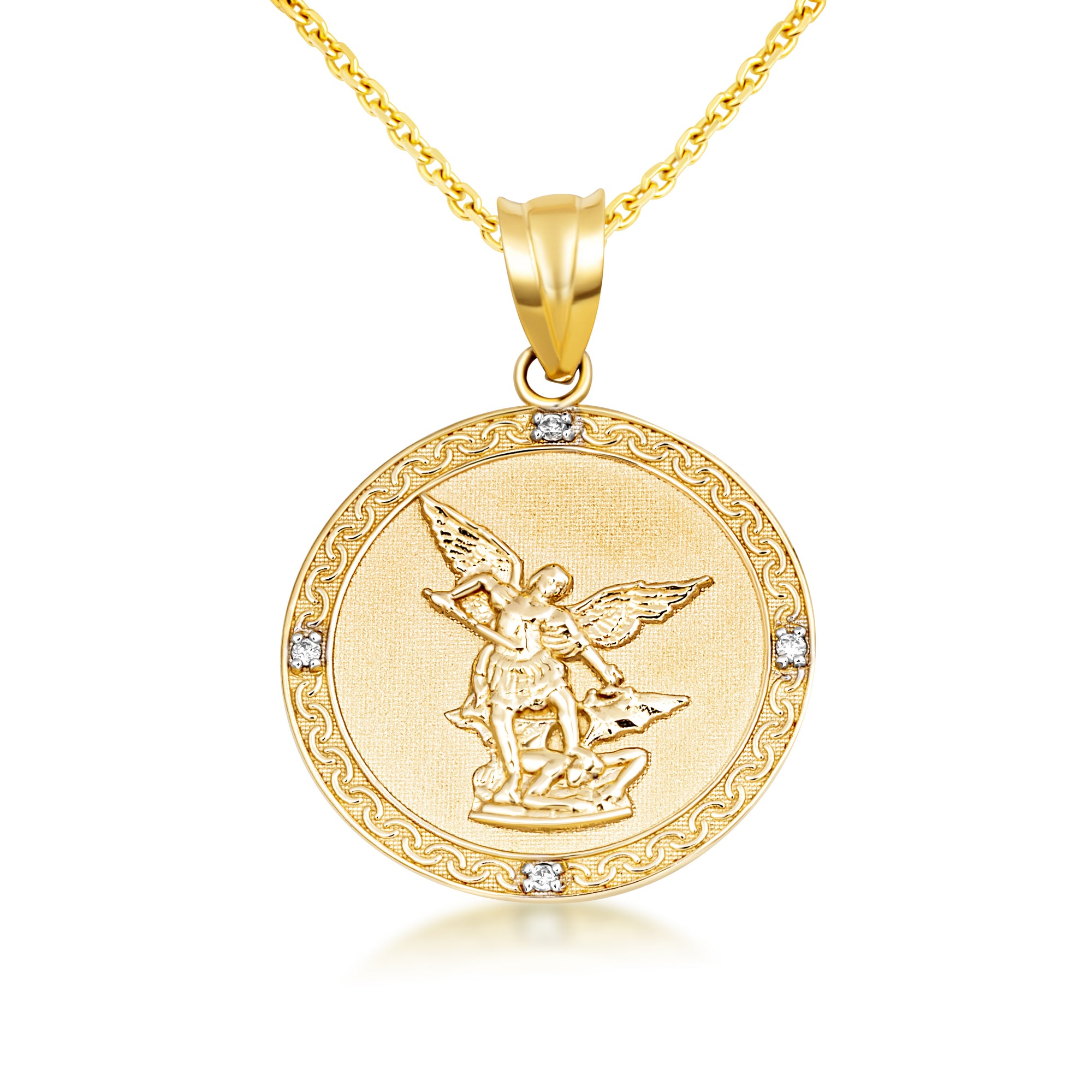 Gold Saint Michael Pendant Necklace with Diamonds, view 6