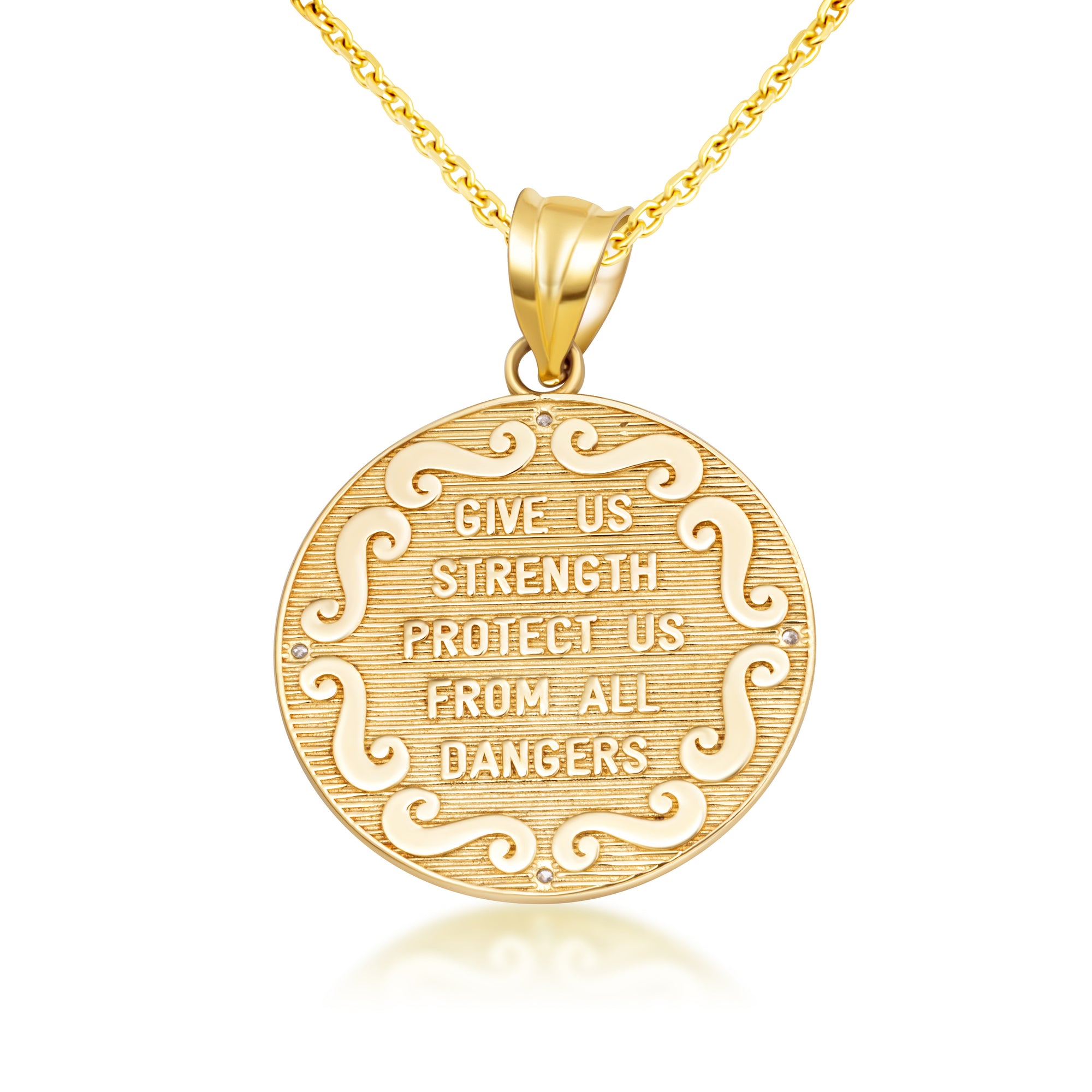 Gold Saint Michael Pendant Necklace with Diamonds, view 8