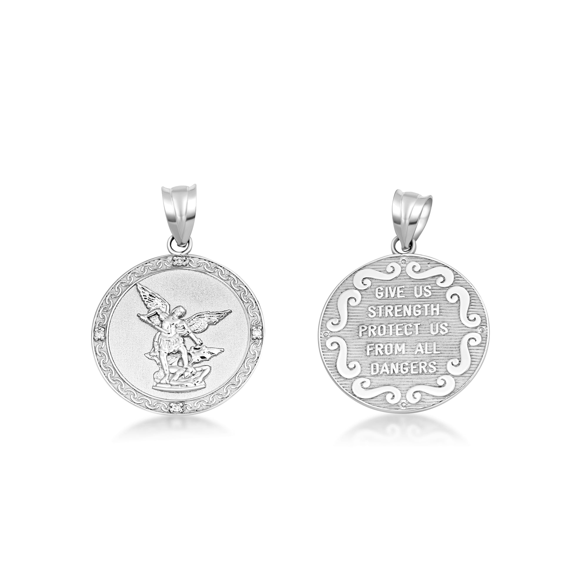 Gold Saint Michael Pendant Necklace with Diamonds, view 9