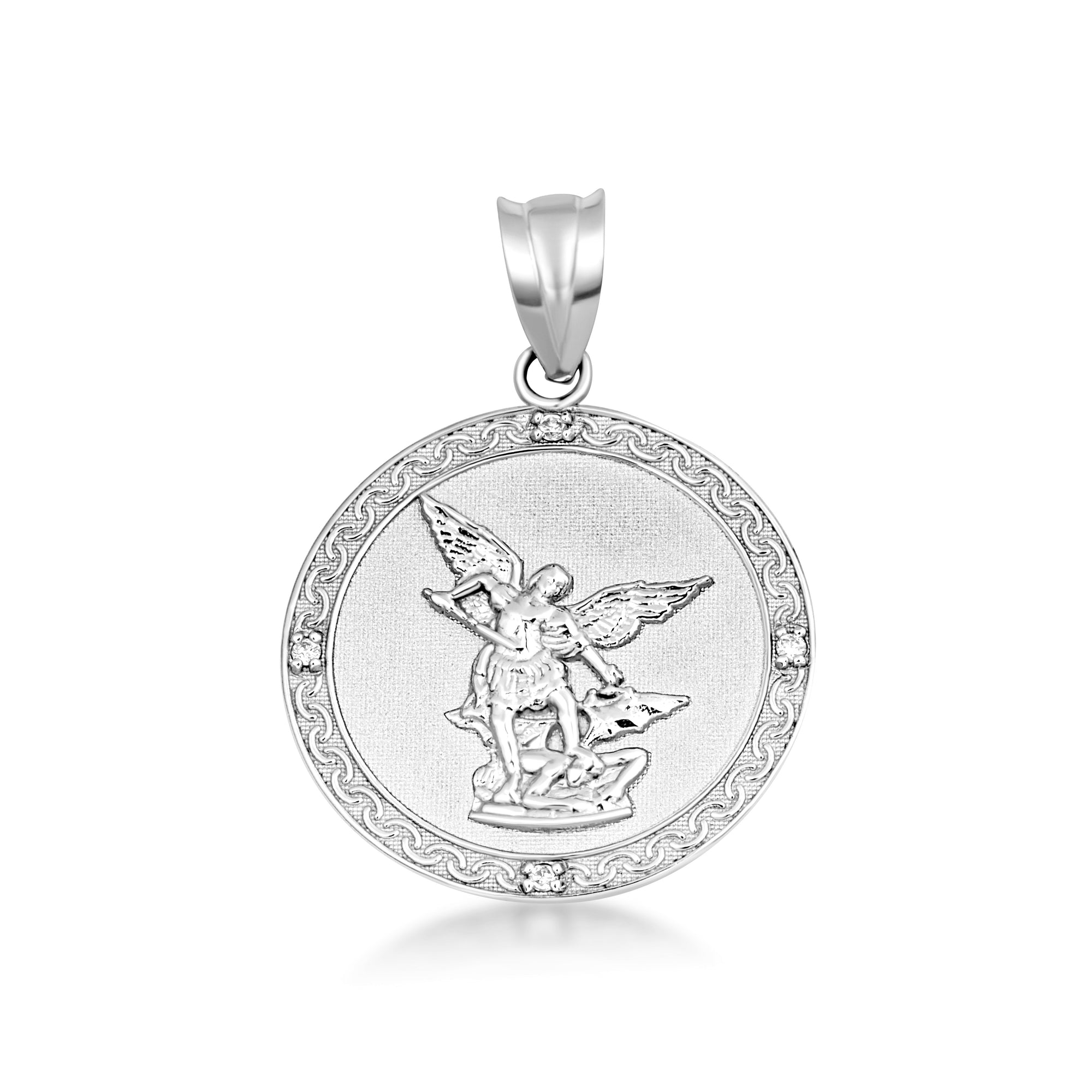 Gold Saint Michael Pendant Necklace with Diamonds, view 10