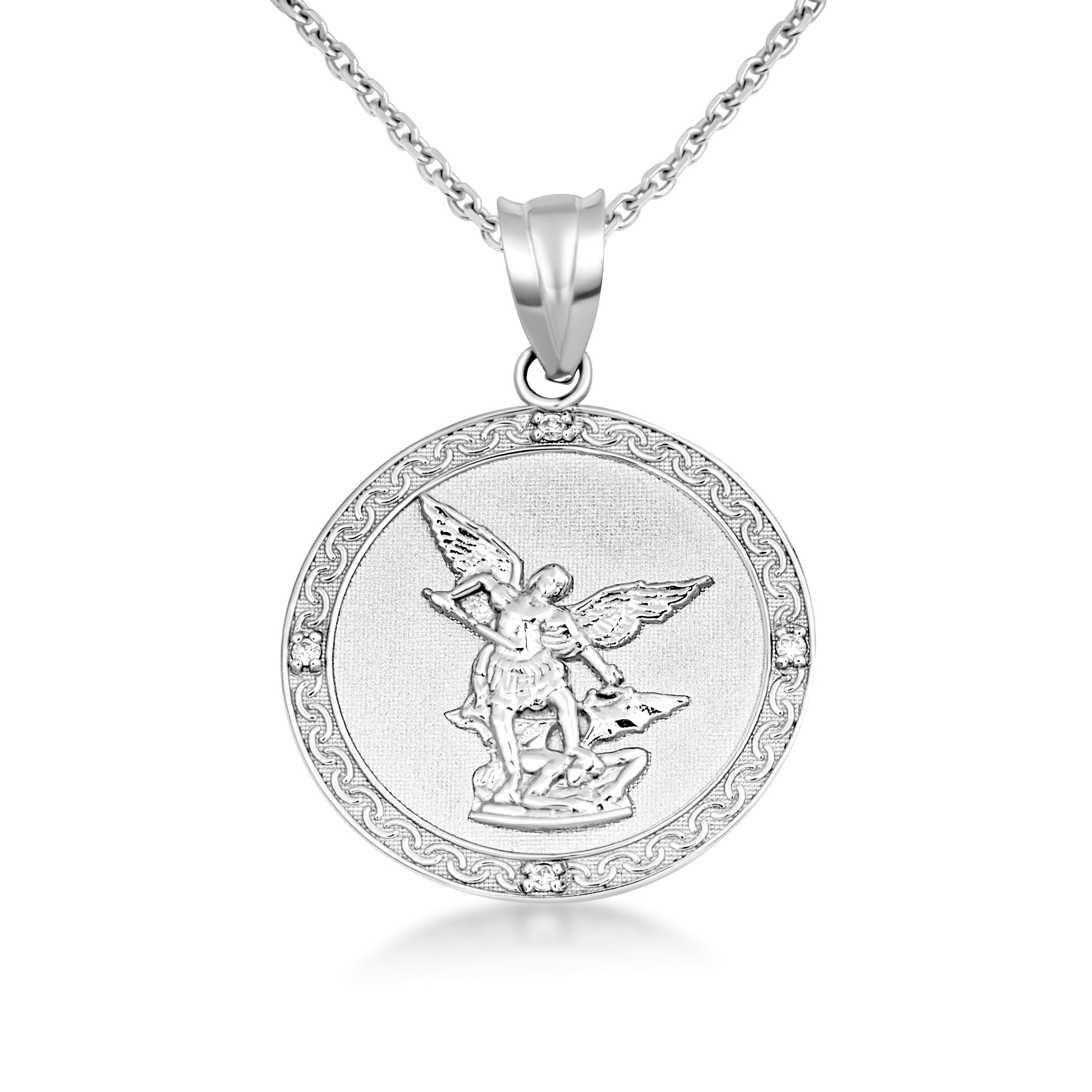 Gold Saint Michael Pendant Necklace with Diamonds, view 11