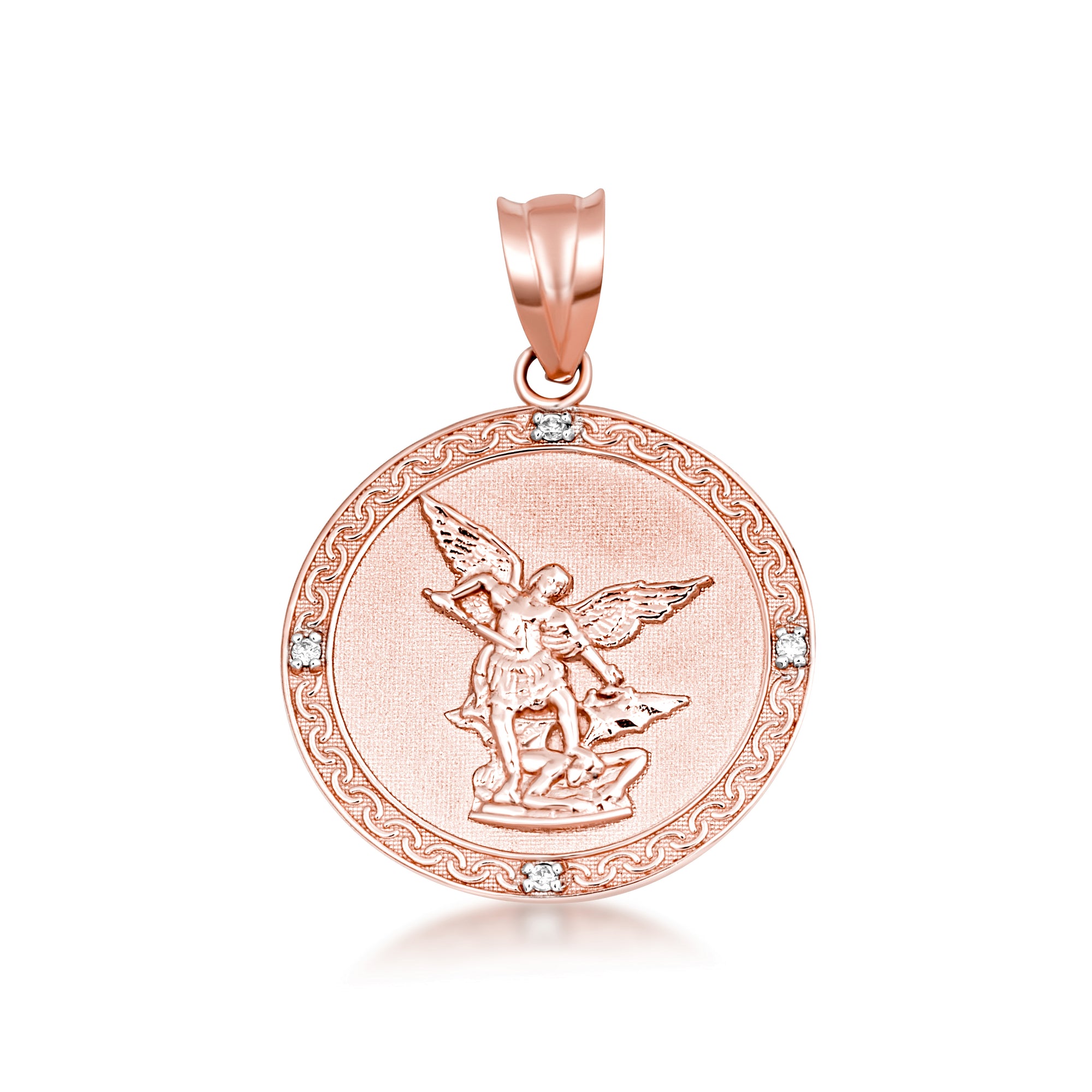 Gold Saint Michael Pendant Necklace with Diamonds, view 15