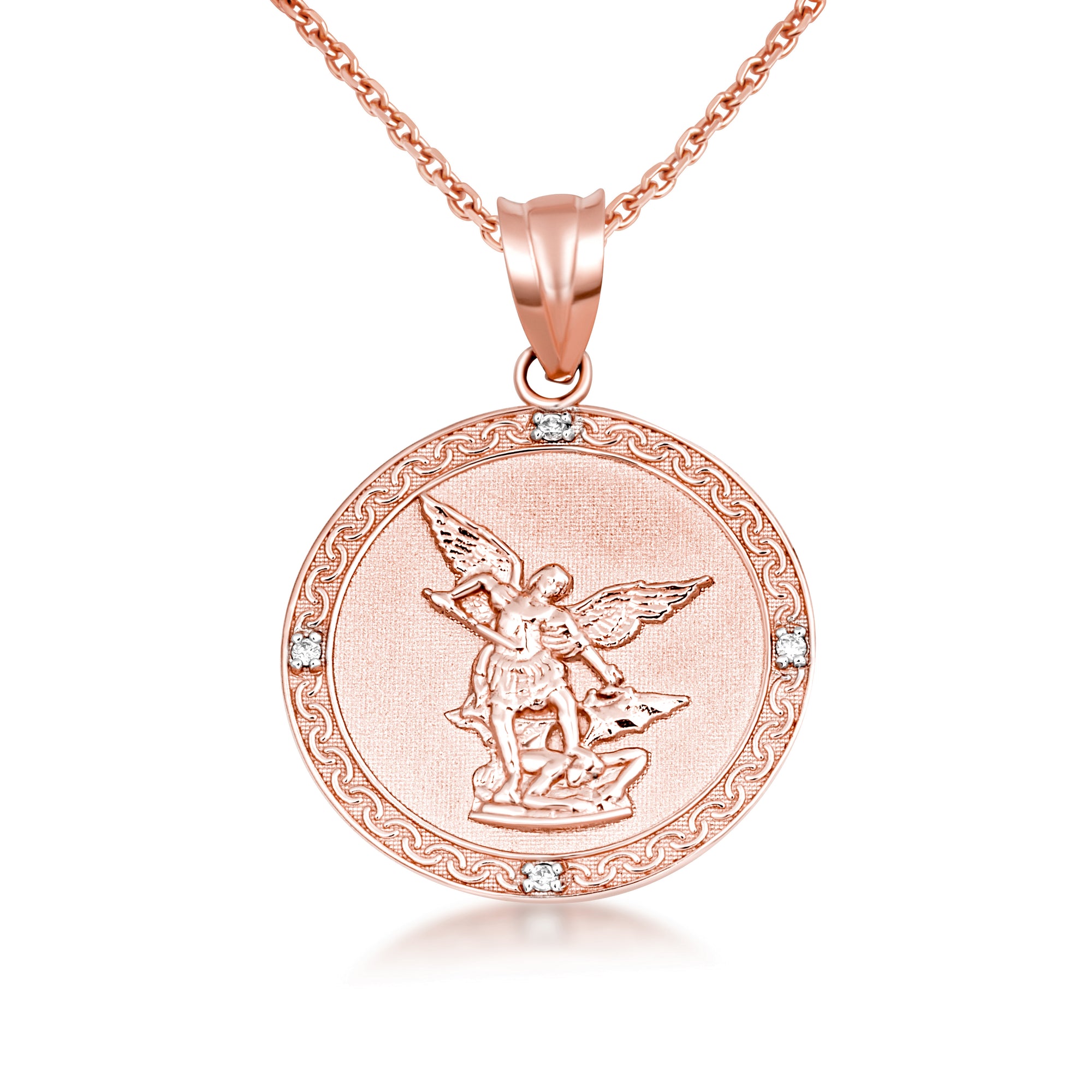 Gold Saint Michael Pendant Necklace with Diamonds, view 16