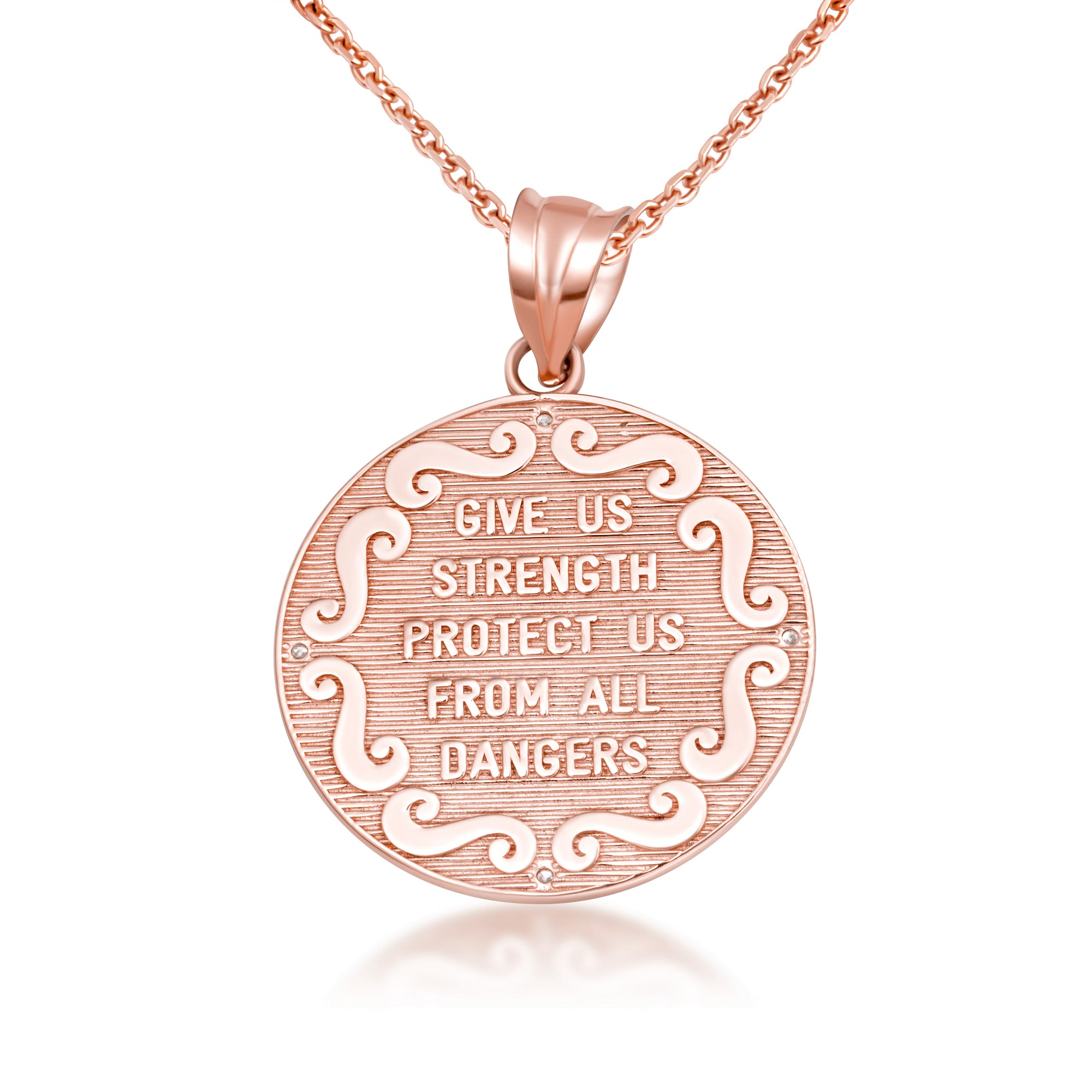 Gold Saint Michael Pendant Necklace with Diamonds, view 18