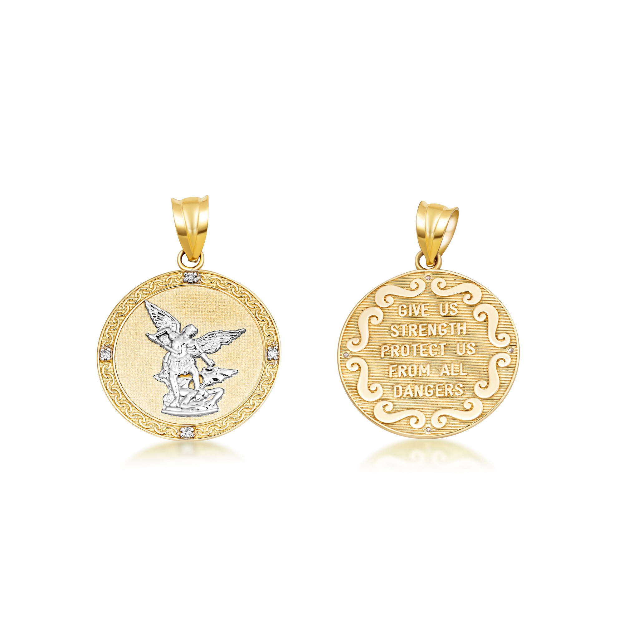Gold Saint Michael Pendant Necklace with Diamonds, view 19