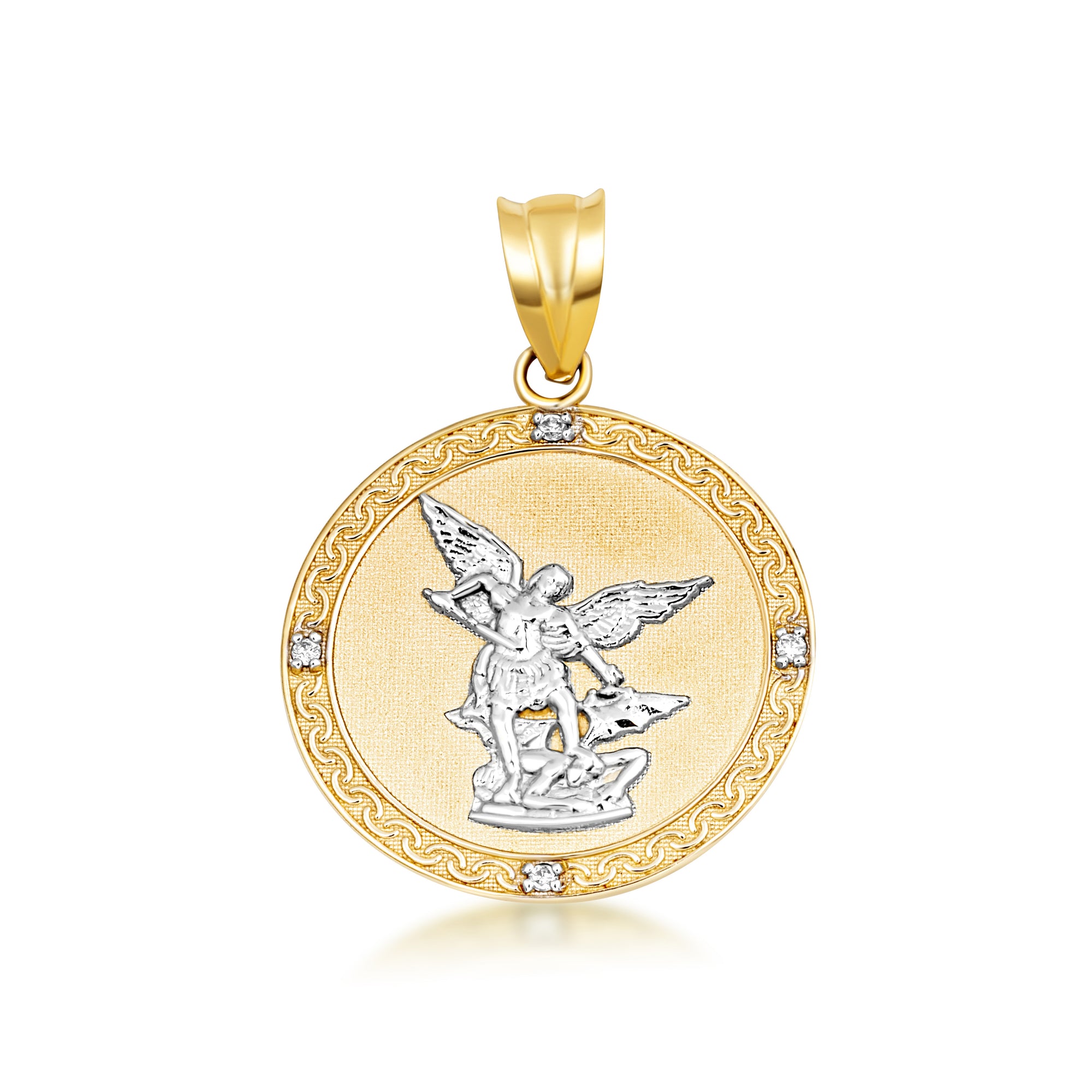 Gold Saint Michael Pendant Necklace with Diamonds, view 20
