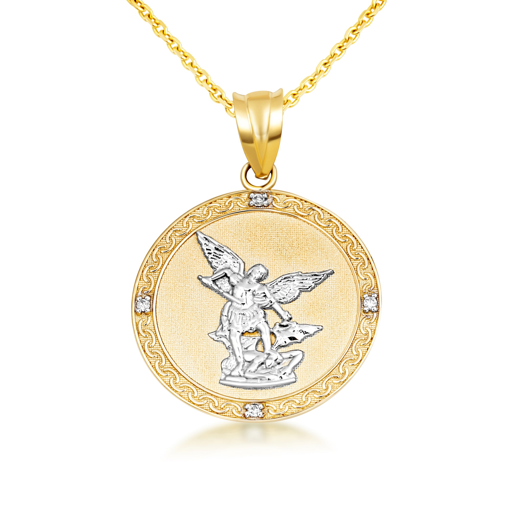 Gold Saint Michael Pendant Necklace with Diamonds, view 21
