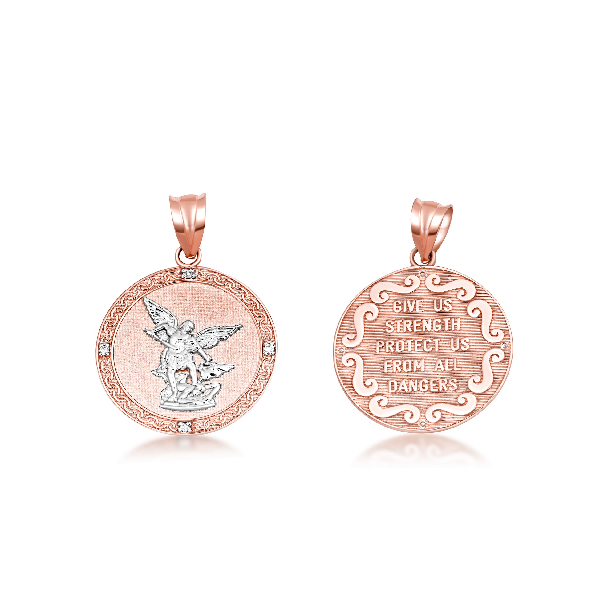 Gold Saint Michael Pendant Necklace with Diamonds, view 22