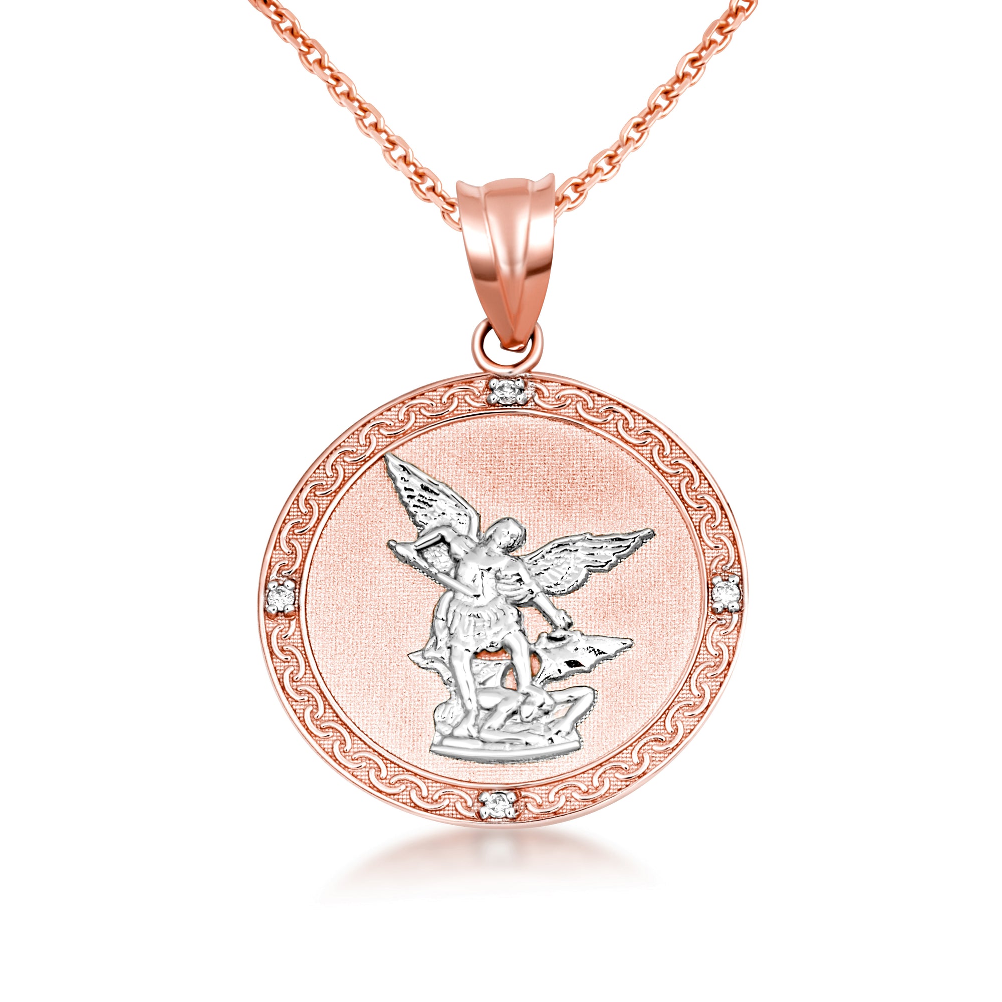 Gold Saint Michael Pendant Necklace with Diamonds, view 23