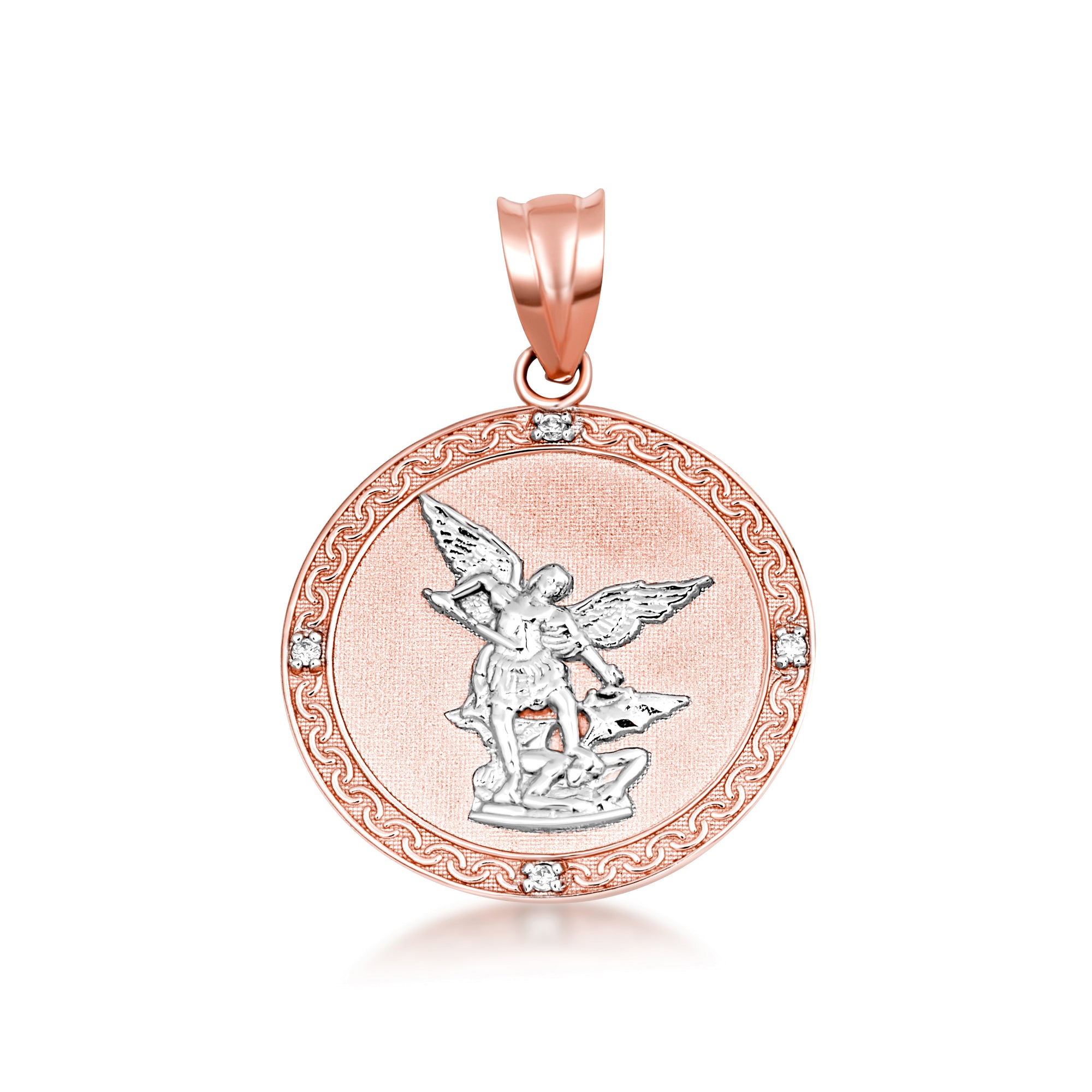 Gold Saint Michael Pendant Necklace with Diamonds, view 24