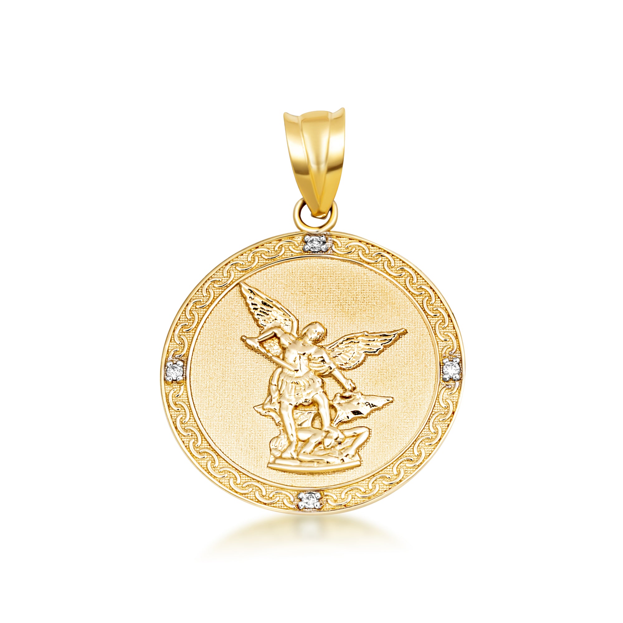 Gold Saint Michael Pendant Necklace with Diamonds, view 25