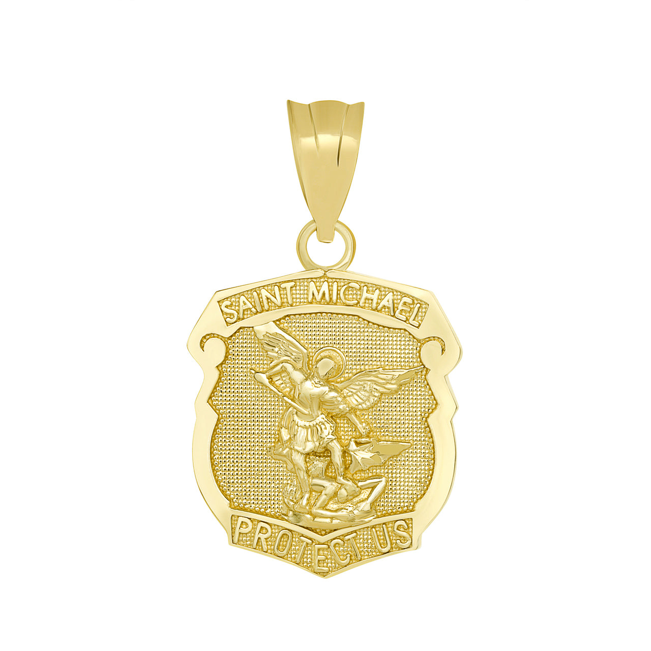 Gold Saint Michael Protect Us Shield Pendant Necklace, view 2