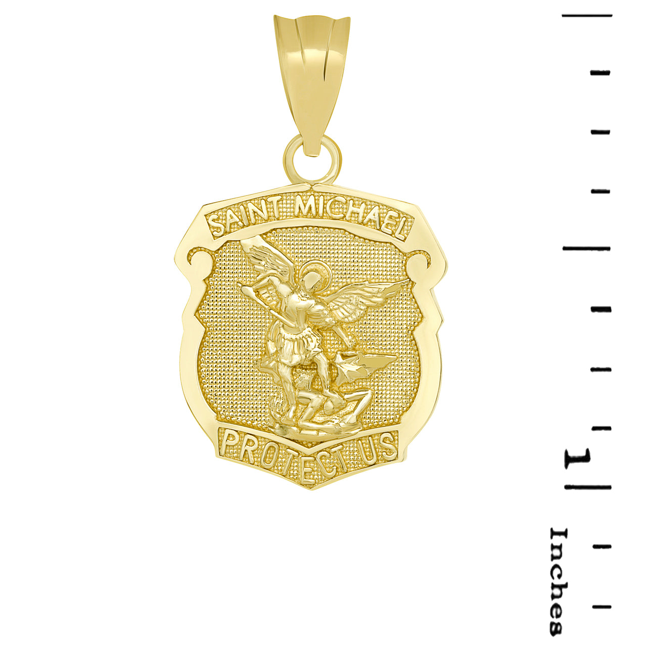 Gold Saint Michael Protect Us Shield Pendant Necklace, view 3
