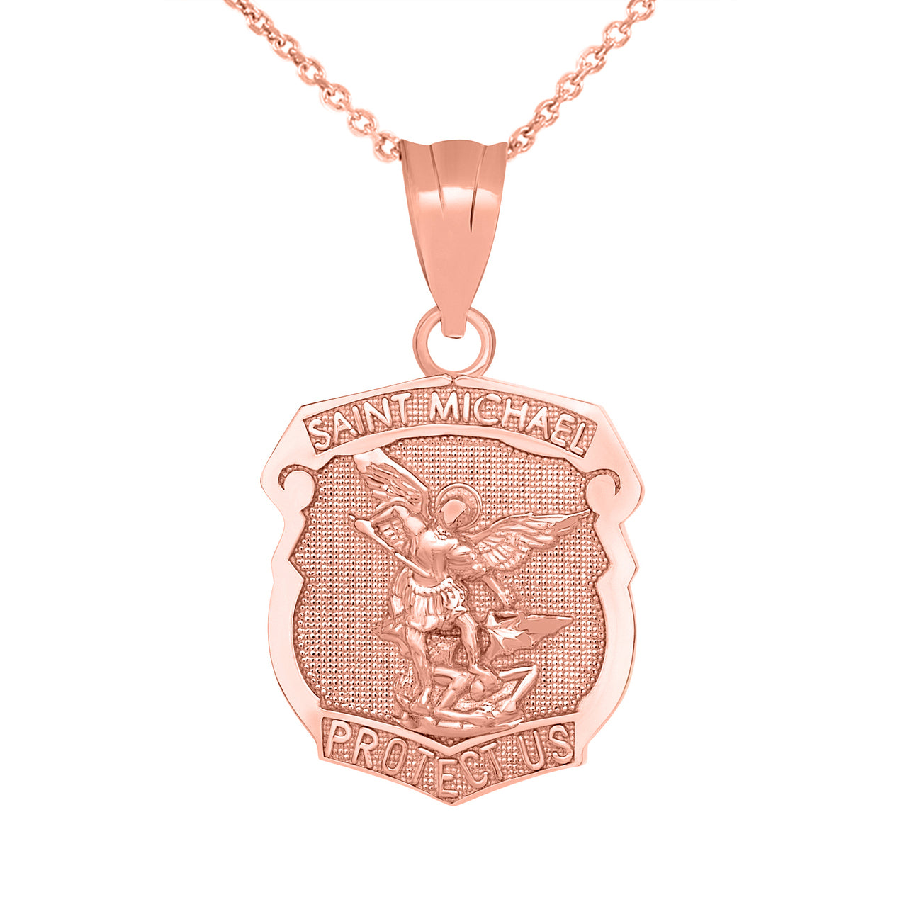 Gold Saint Michael Protect Us Shield Pendant Necklace, view 4