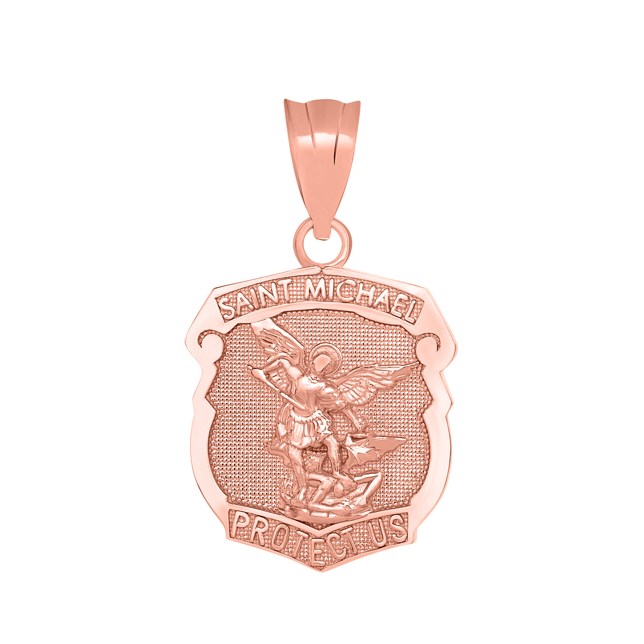 Gold Saint Michael Protect Us Shield Pendant Necklace, view 5