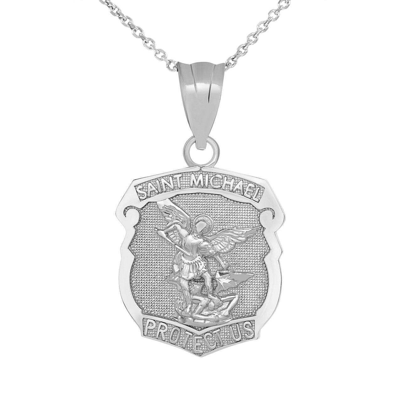 Gold Saint Michael Protect Us Shield Pendant Necklace, view 7
