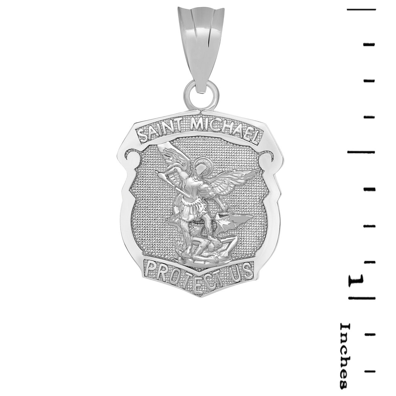 Gold Saint Michael Protect Us Shield Pendant Necklace, view 9