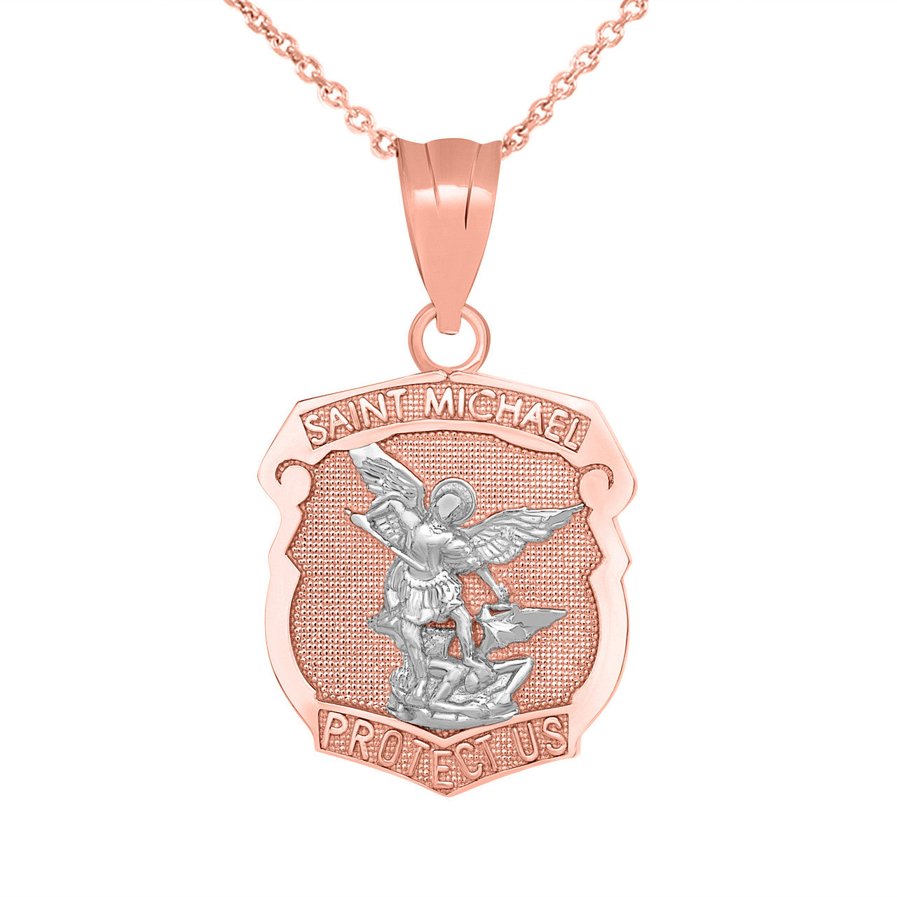 Gold Saint Michael Protect Us Shield Pendant Necklace, view 11