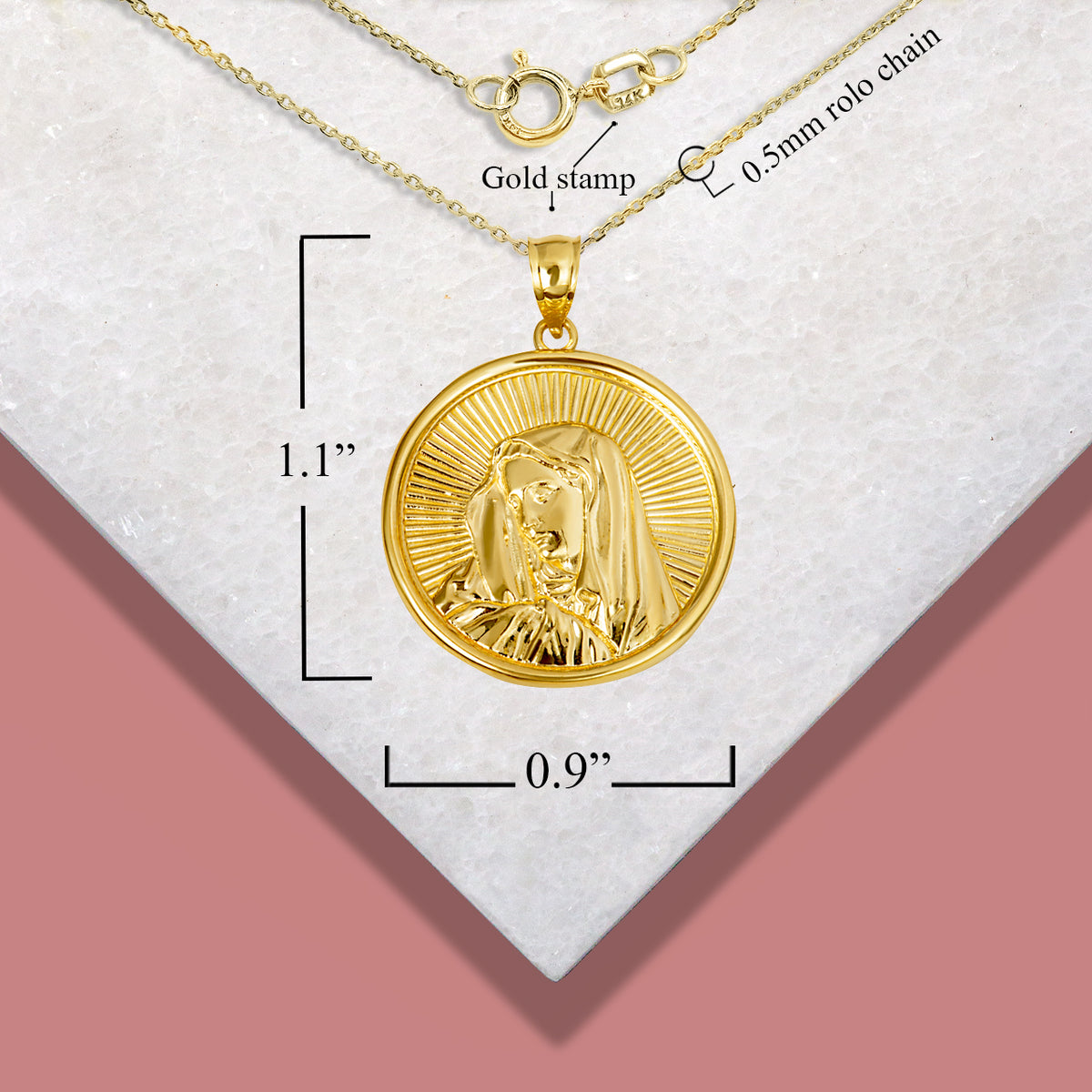 Gold Saint Mother Virgin Mary Medallion Pendant Necklace, view 4
