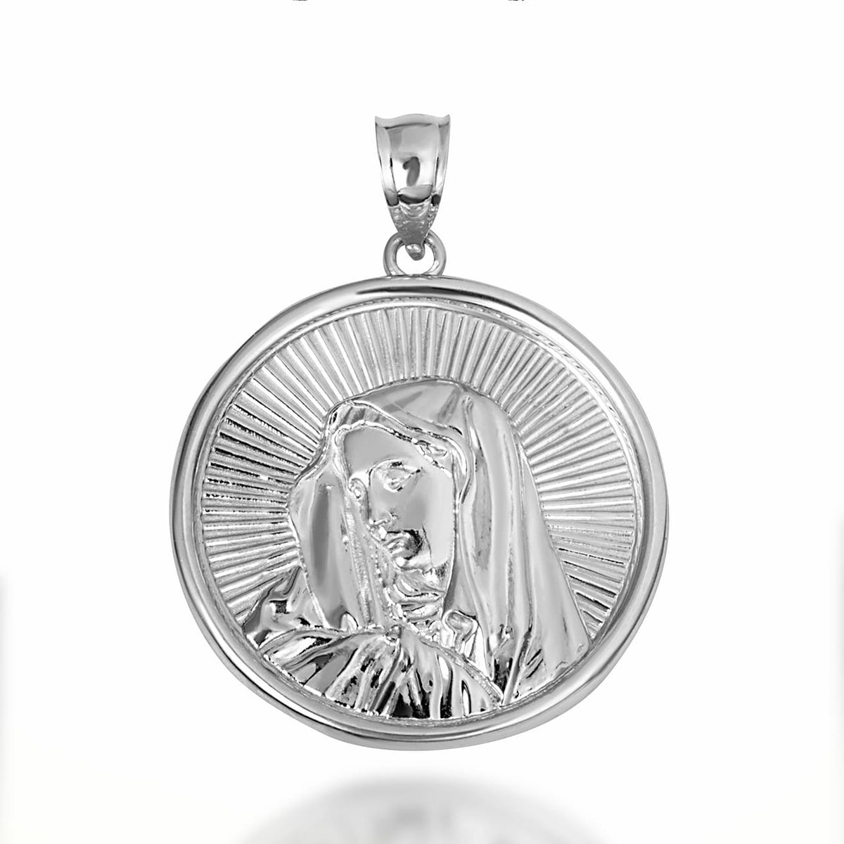 Gold Saint Mother Virgin Mary Medallion Pendant Necklace, view 6