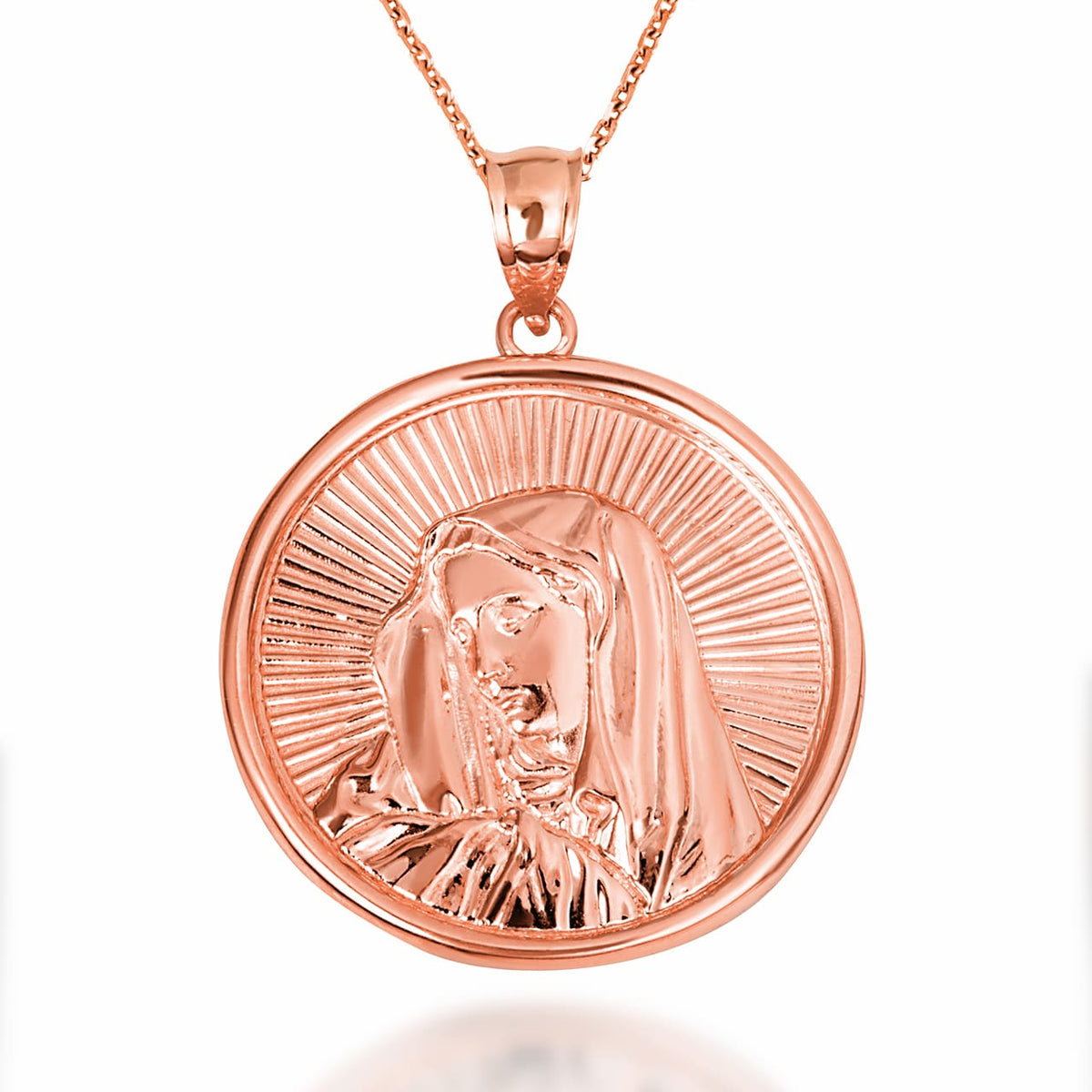 Gold Saint Mother Virgin Mary Medallion Pendant Necklace, view 8