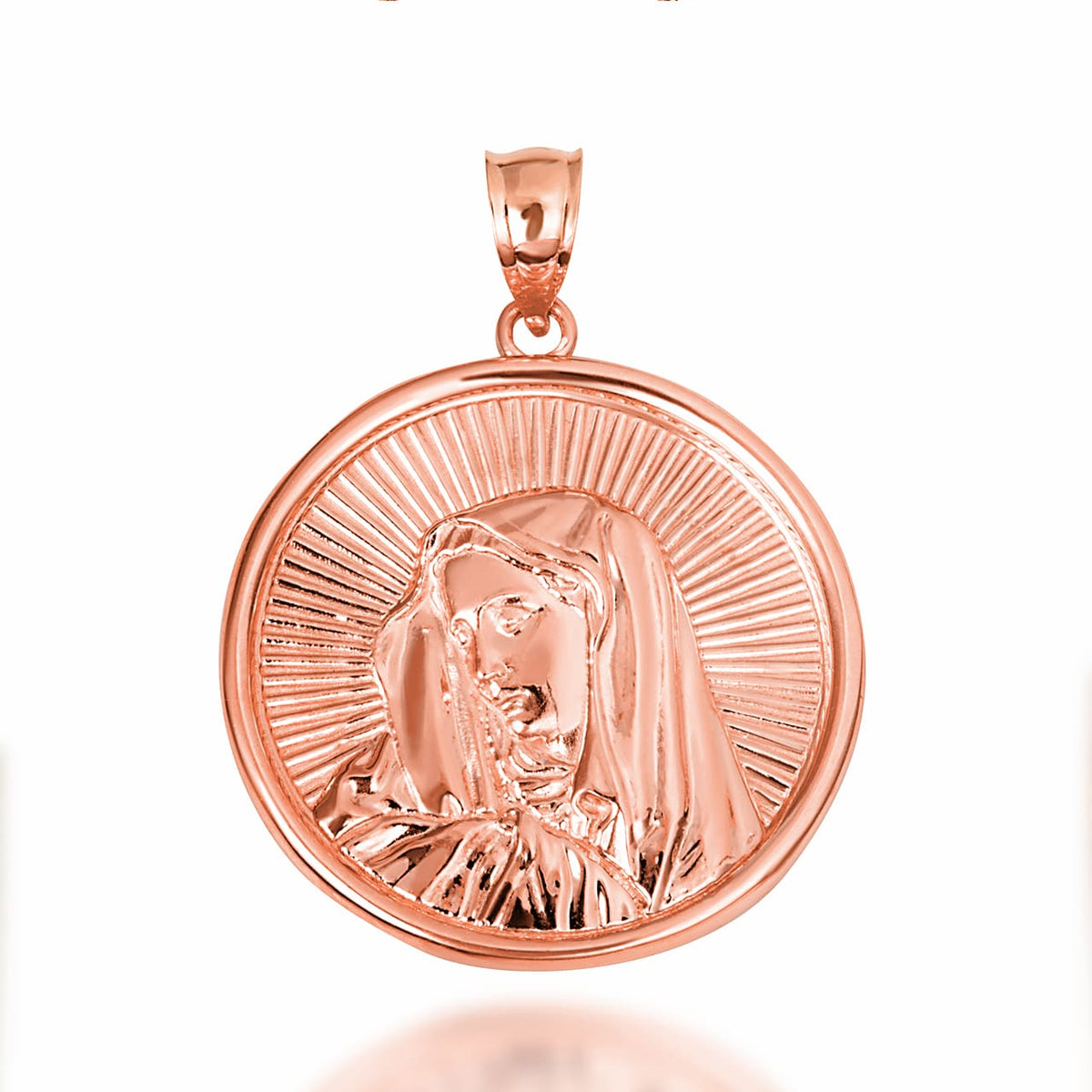 Gold Saint Mother Virgin Mary Medallion Pendant Necklace, view 9