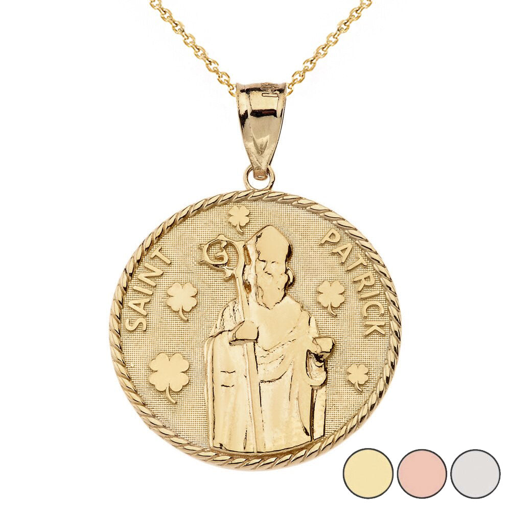 Gold Saint Patrick Clovers Medallion Pendant Necklace
