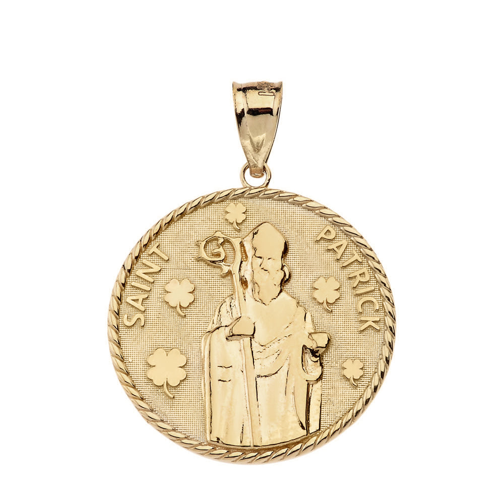 Gold Saint Patrick Clovers Medallion Pendant Necklace, view 2