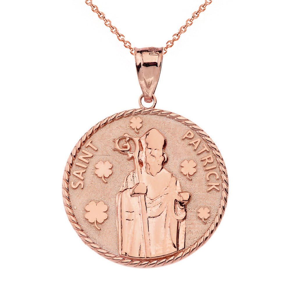 Gold Saint Patrick Clovers Medallion Pendant Necklace, view 4