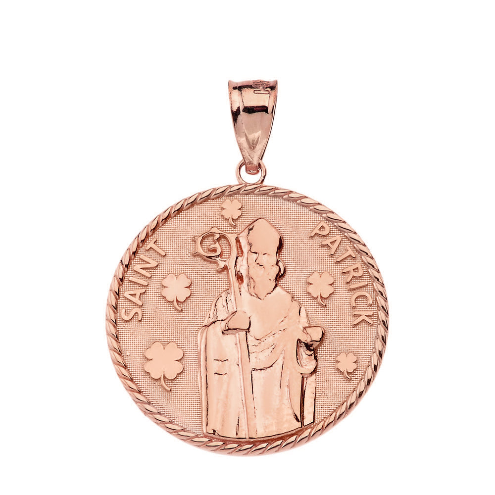 Gold Saint Patrick Clovers Medallion Pendant Necklace, view 5