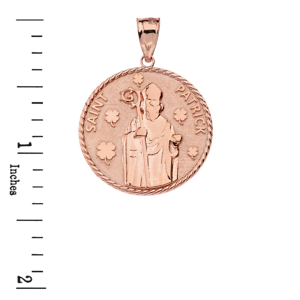 Gold Saint Patrick Clovers Medallion Pendant Necklace, view 6