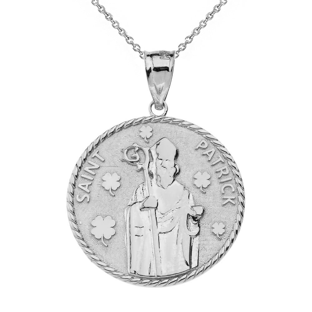 Gold Saint Patrick Clovers Medallion Pendant Necklace, view 7